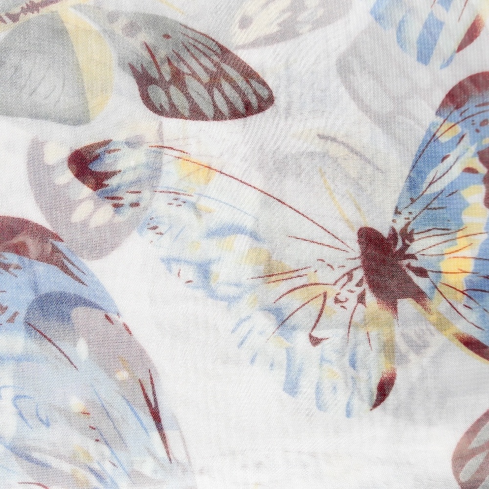 White Chiffon Blue Butterfly Wrap Scarf Shawl - Picture 4 of 4